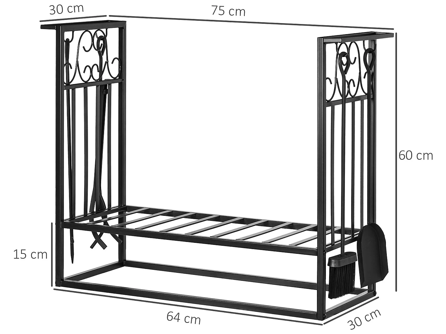 Estante para leña negro 75x30x60 cm HOMCOM
