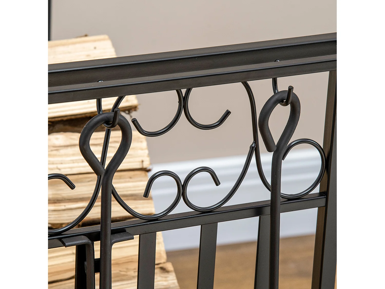 Estante para leña negro 75x30x60 cm HOMCOM