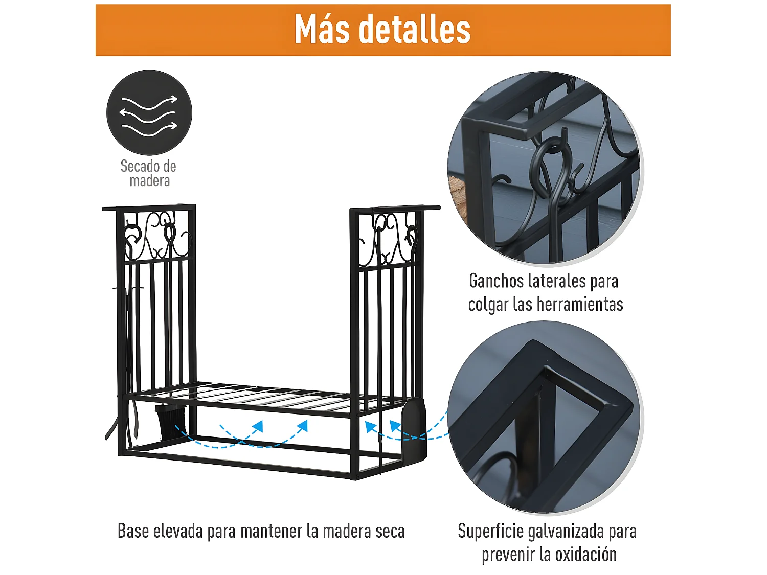 Estante para leña negro 75x30x60 cm HOMCOM