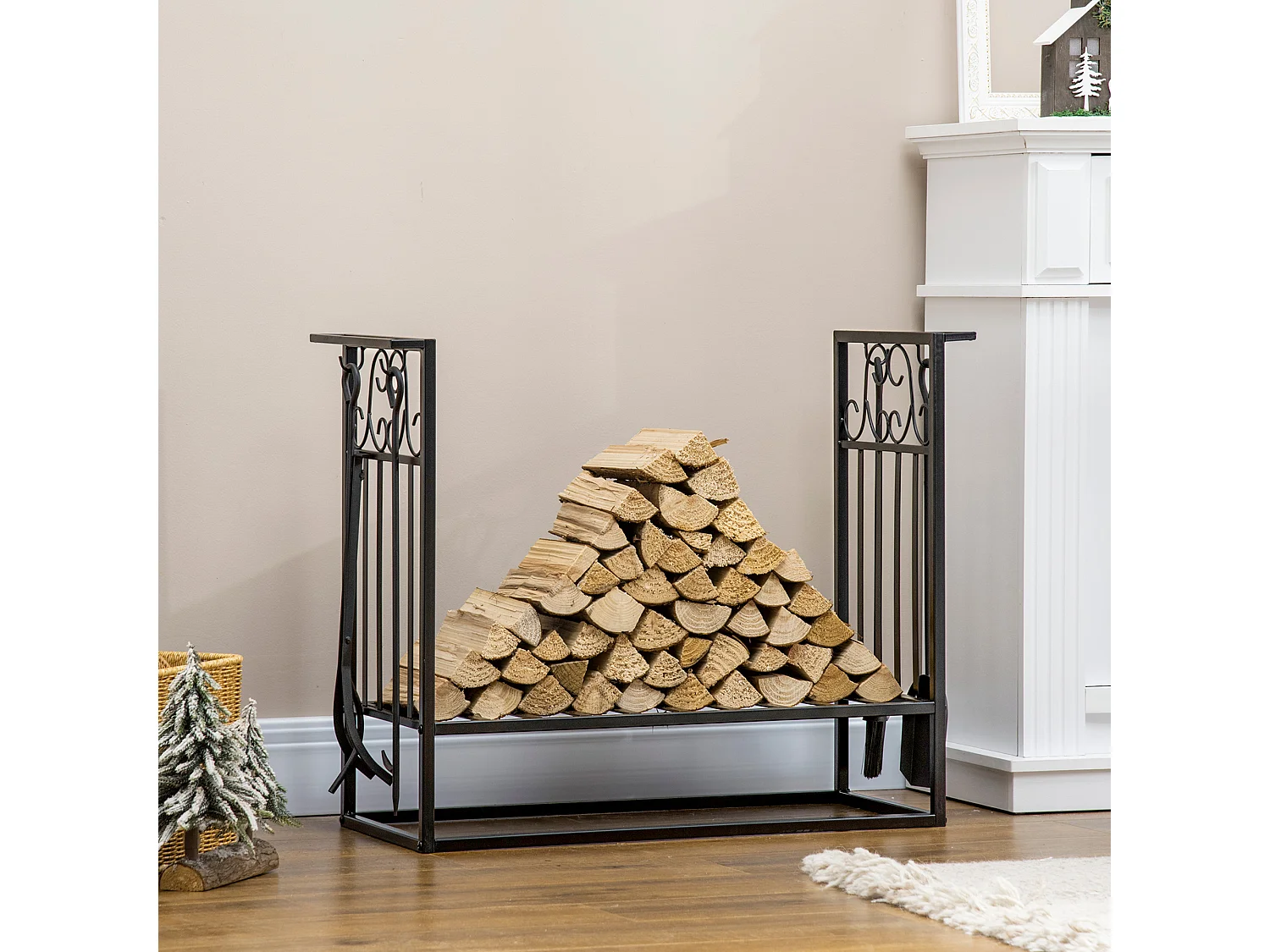 Estante para leña negro 75x30x60 cm HOMCOM