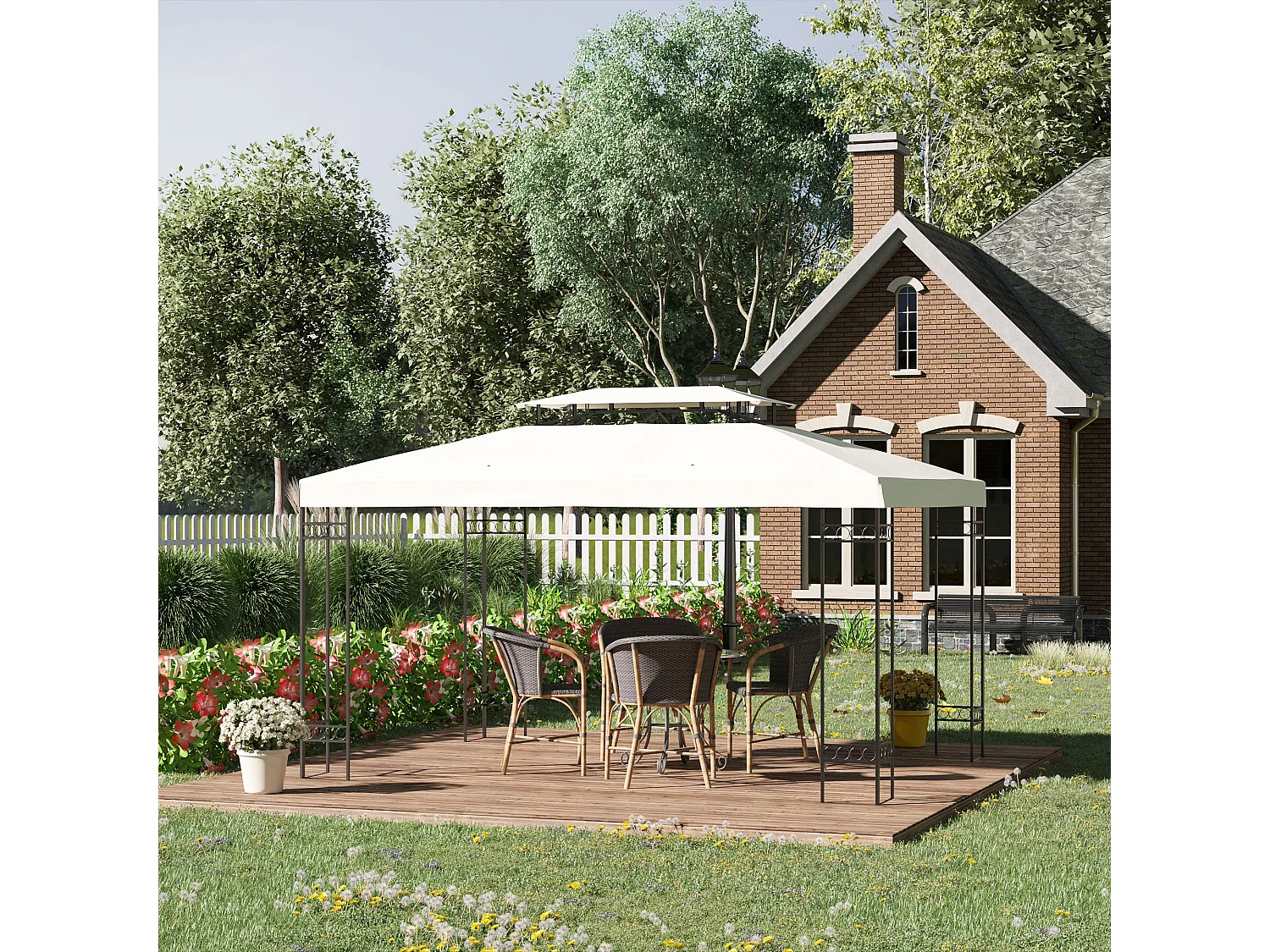 Techo de repuesto crema 393x294x18 cm Outsunny