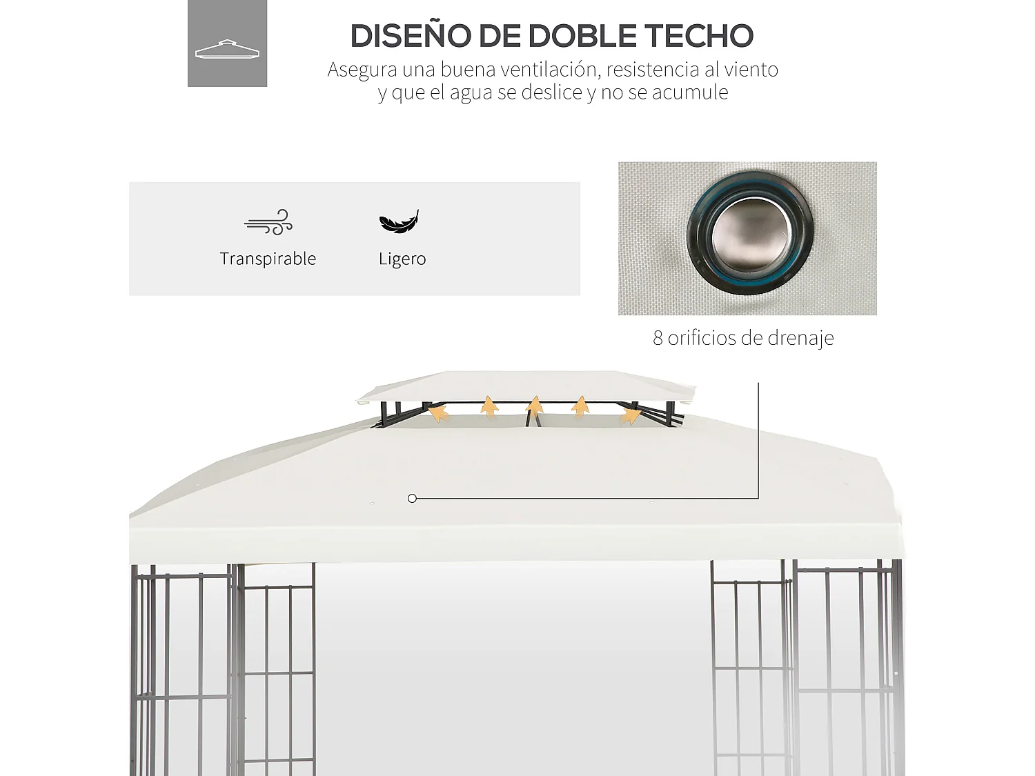 Techo de repuesto crema 393x294x18 cm Outsunny