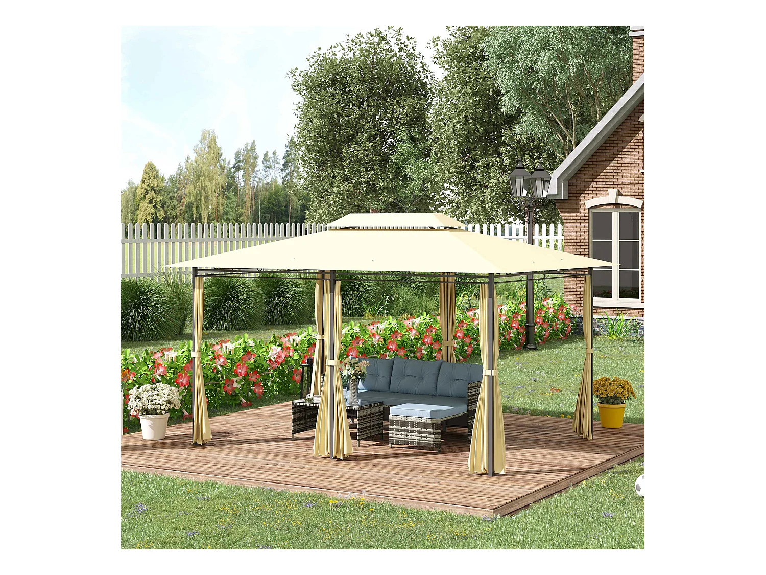 Cenador de jardín crema 400x300x280 cm Outsunny