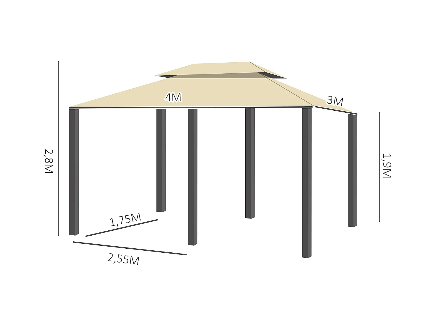 Cenador de jardín crema 400x300x280 cm Outsunny