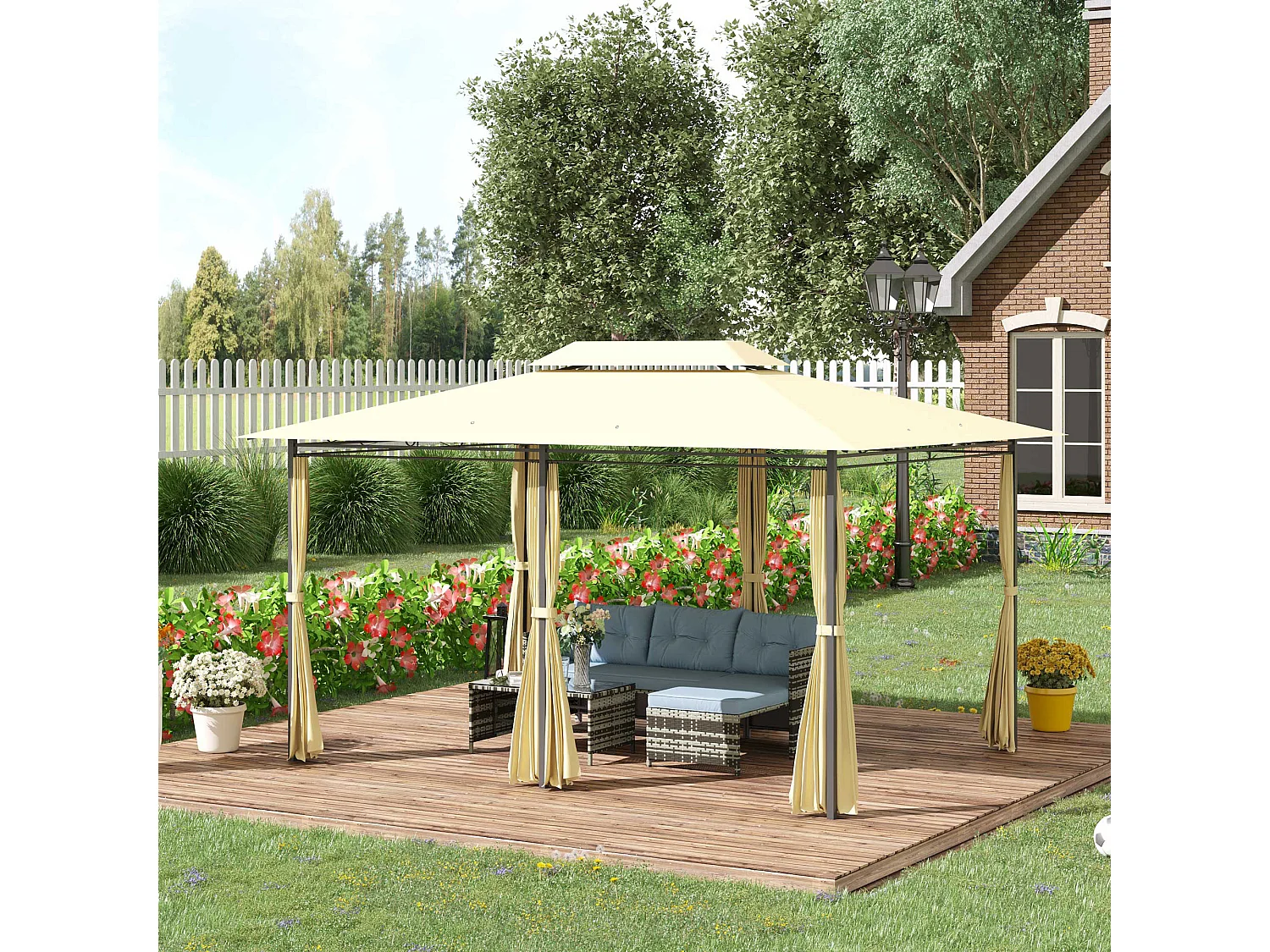 Cenador de jardín crema 400x300x280 cm Outsunny