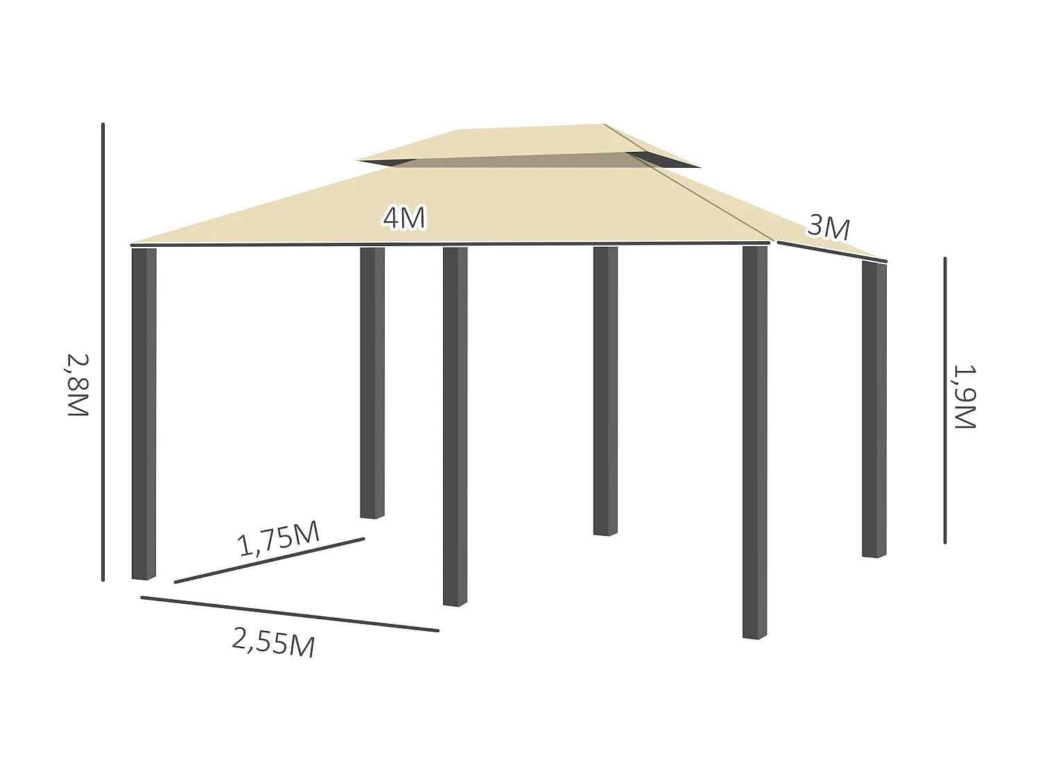 Cenador de jardín crema 400x300x280 cm Outsunny