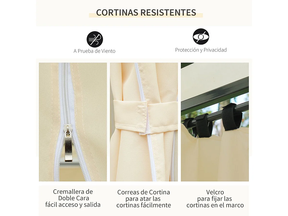 Cenador de jardín crema 400x300x280 cm Outsunny