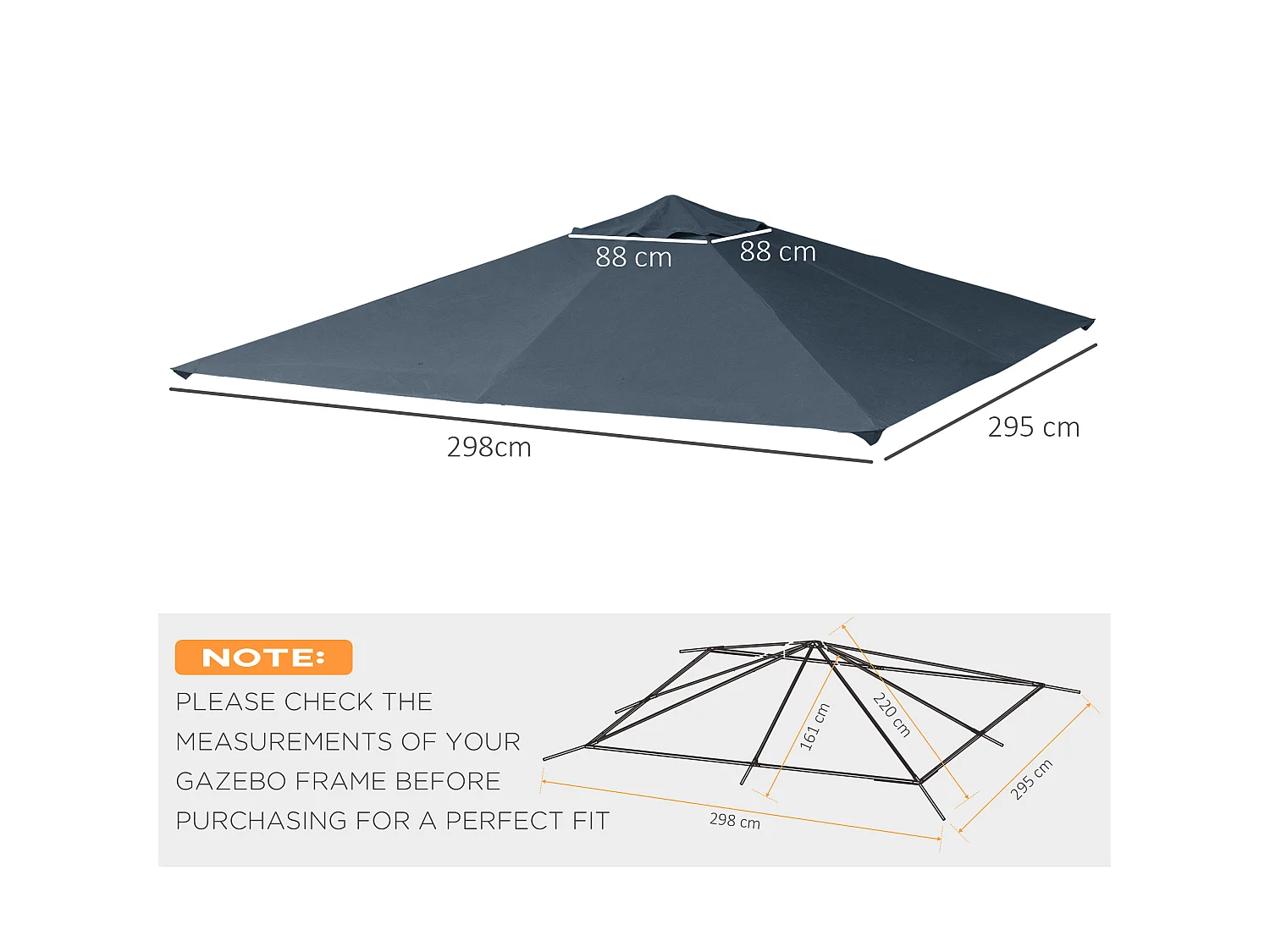 Techo de repuesto para cenador gris 298x295 cm Outsunny
