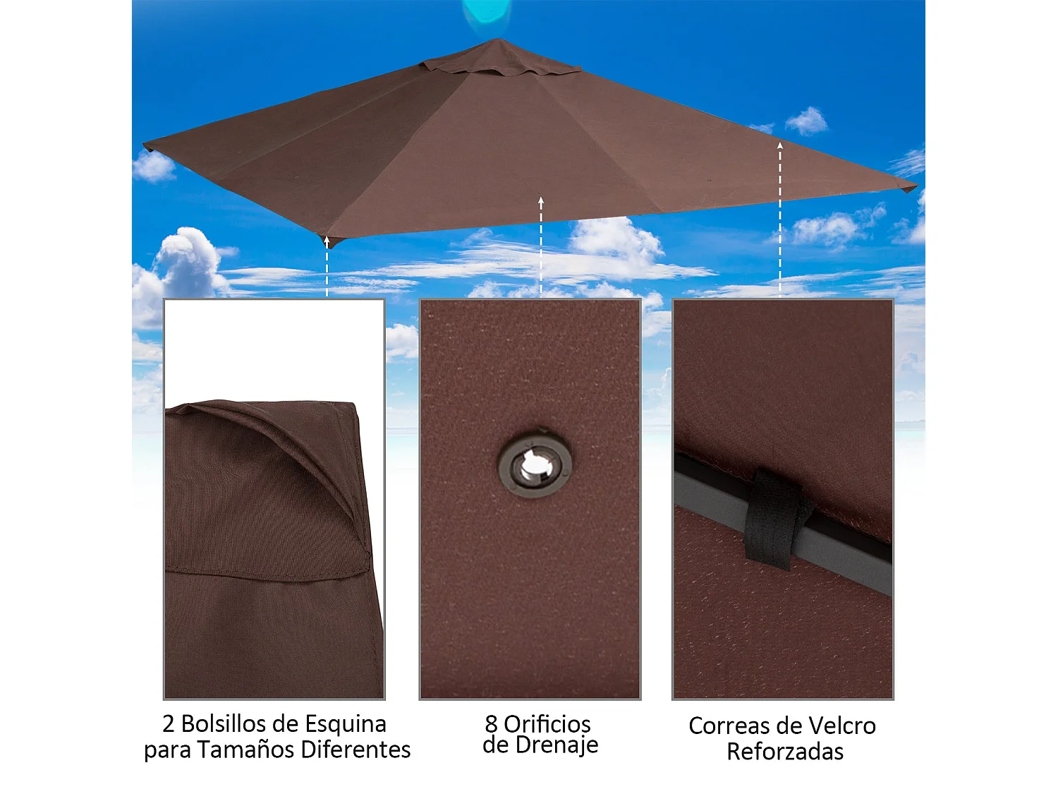 Techo de repuesto para cenador café 300x300 cm Outsunny