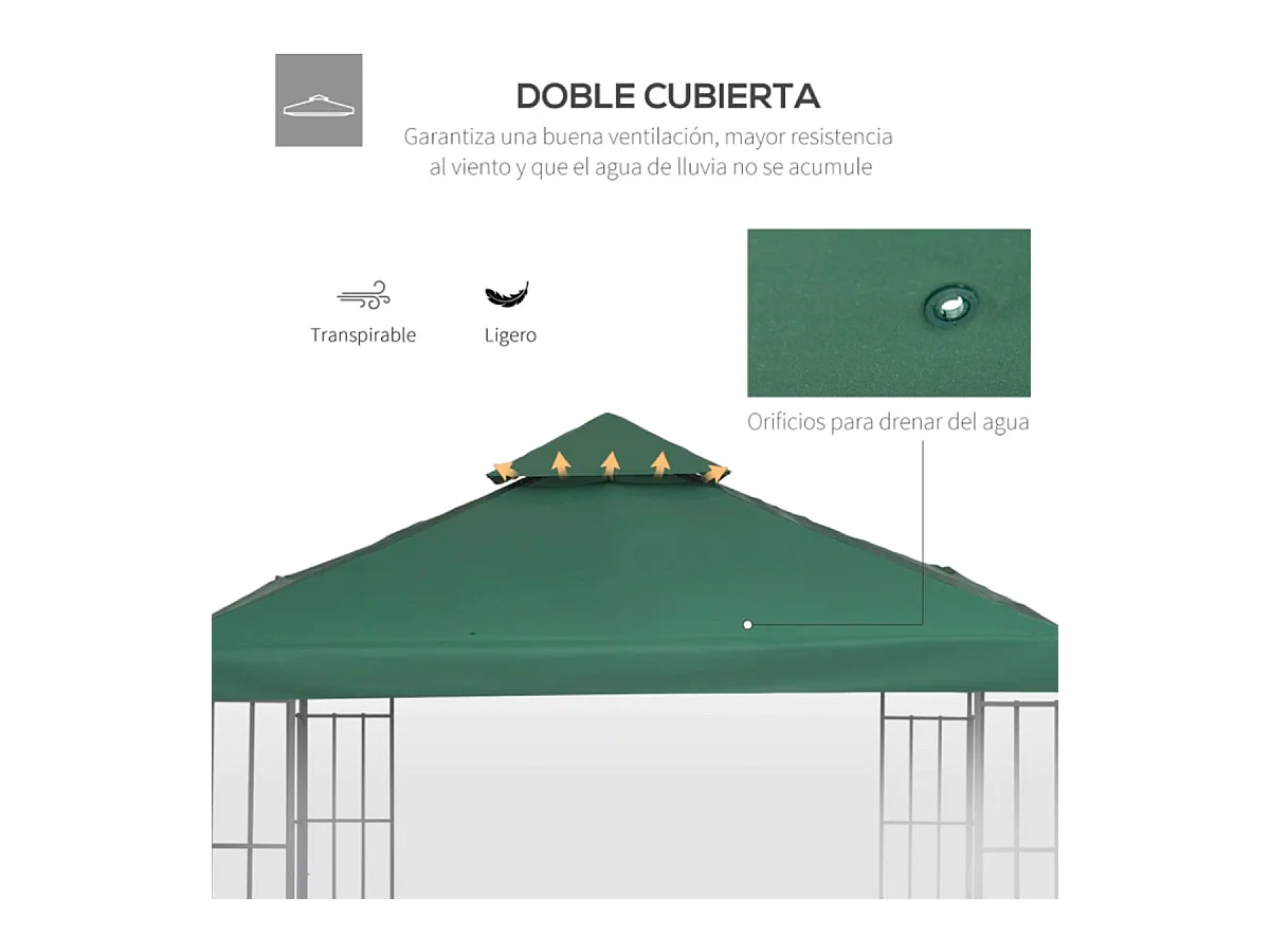 Techo reemplazo para carpa verde 300x300 cm Outsunny
