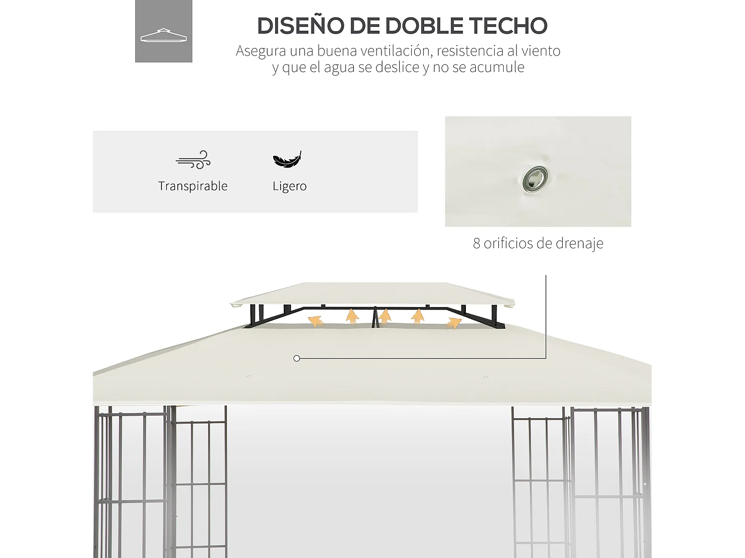 Techo de repuesto beige 398x298x70 cm Outsunny