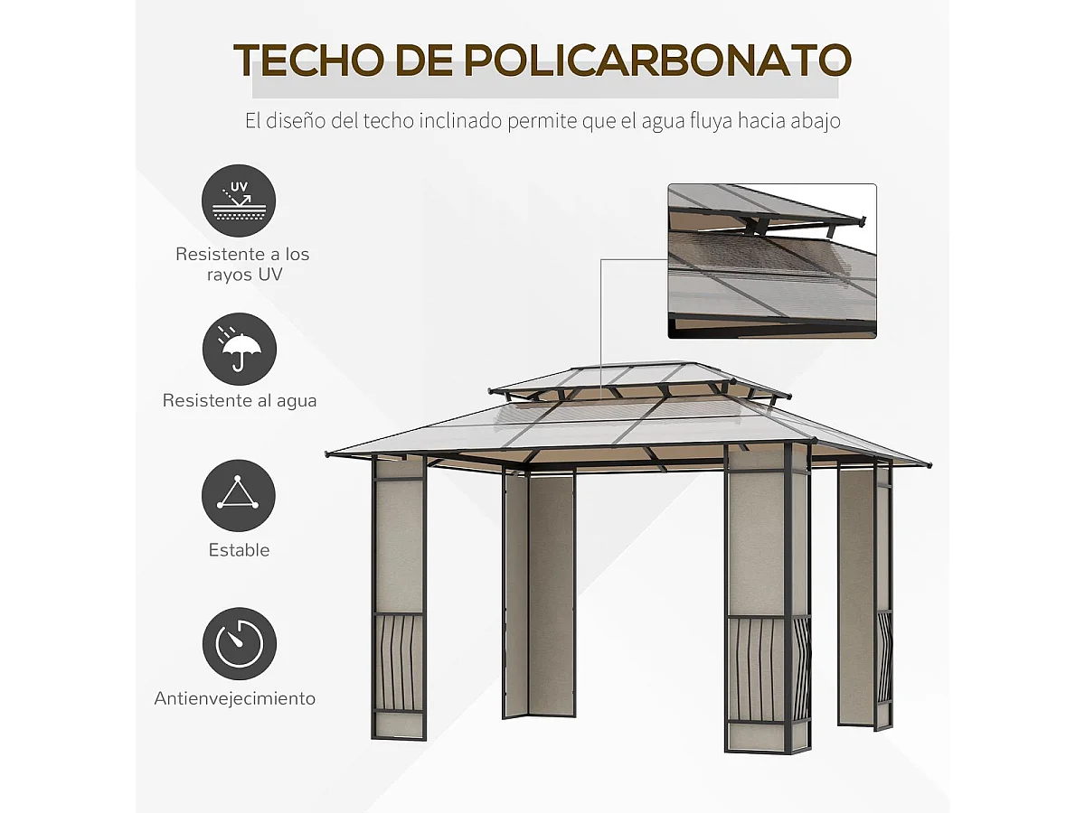 Cenador de jardín marrón 365x300x275 cm Outsunny