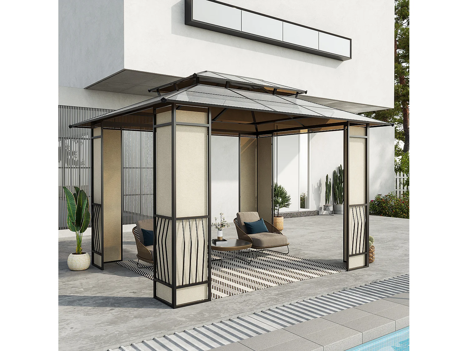 Cenador de jardín marrón 365x300x275 cm Outsunny