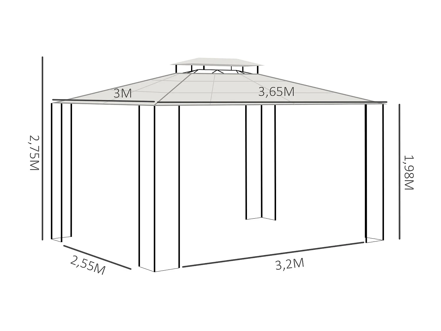 Cenador de jardín marrón 365x300x275 cm Outsunny