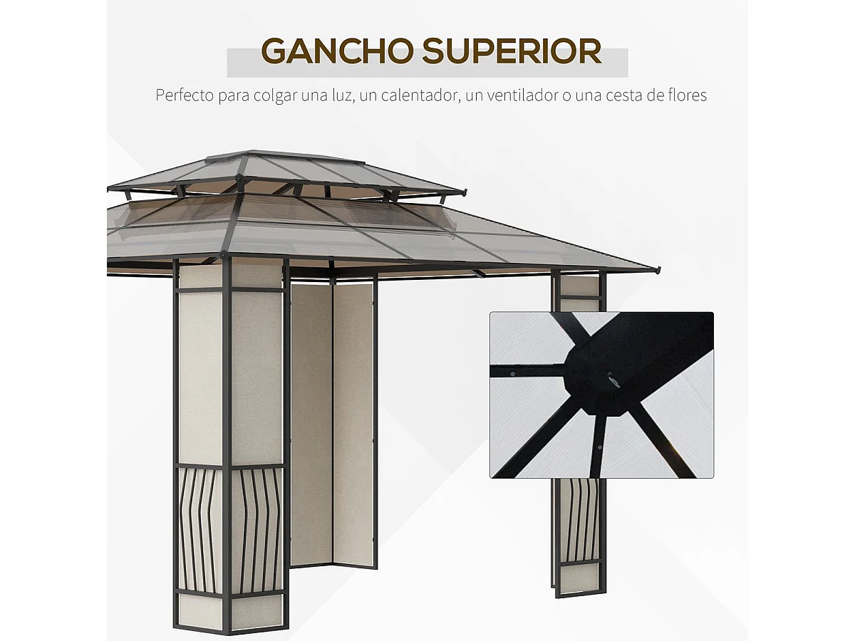 Cenador de jardín marrón 365x300x275 cm Outsunny