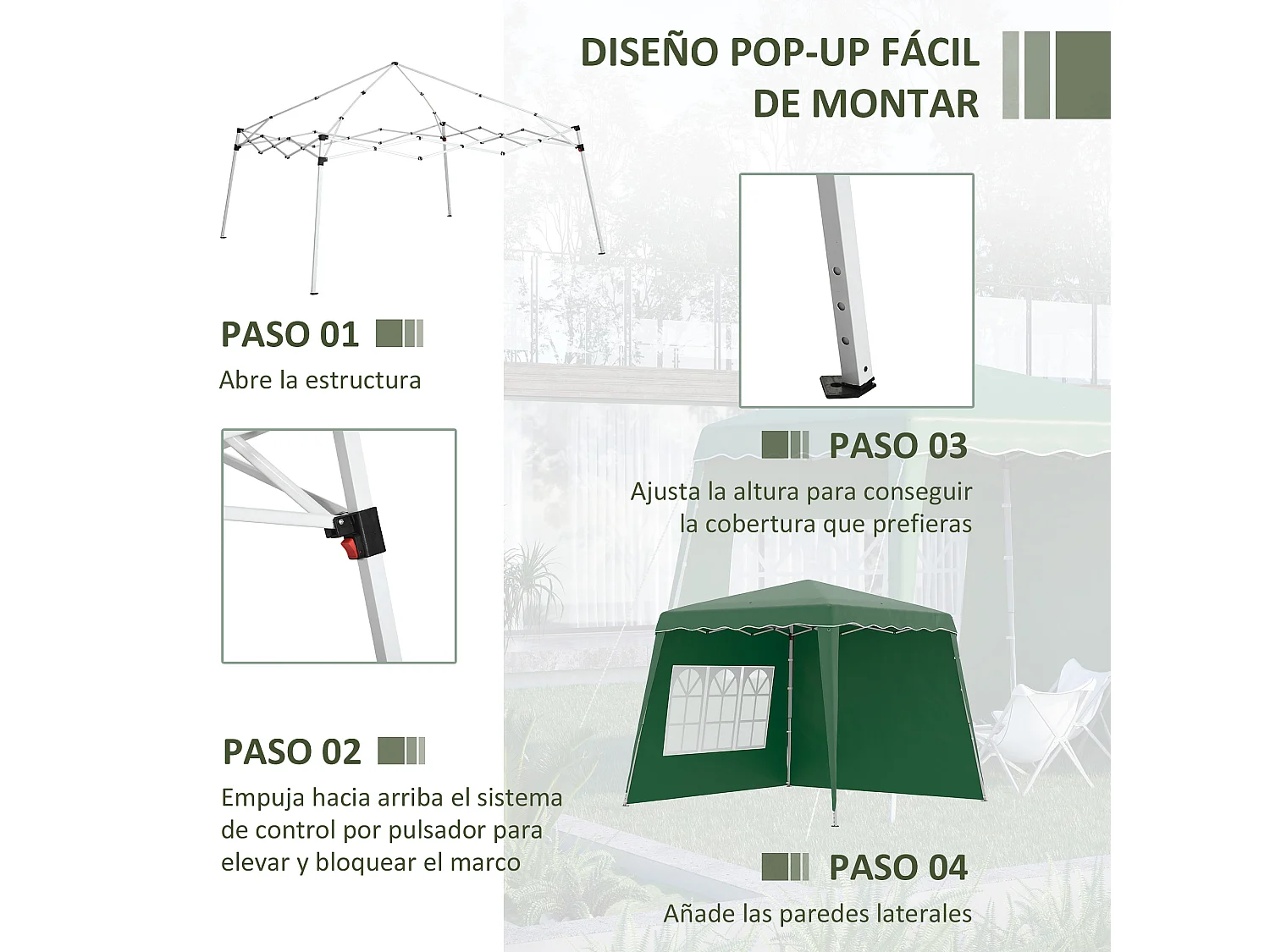 Carpa plegable verde 289x289x250 cm Outsunny