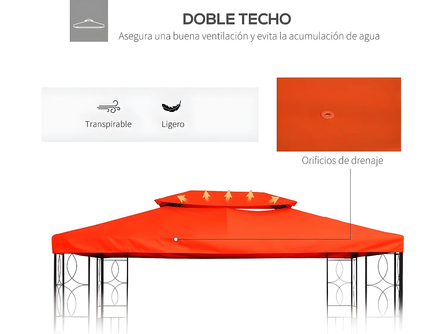 Techo de repuesto para cenador rojo 400x300 cm Outsunny