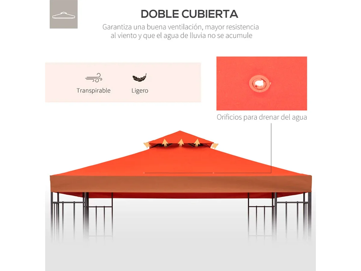 Techo reemplazo para carpa rojo óxido 300x300 cm Outsunny