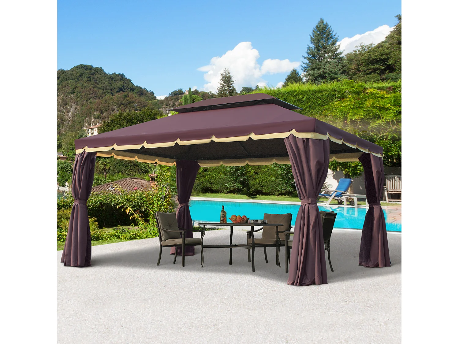 Cenador de jardín café 290x390x280 cm Outsunny