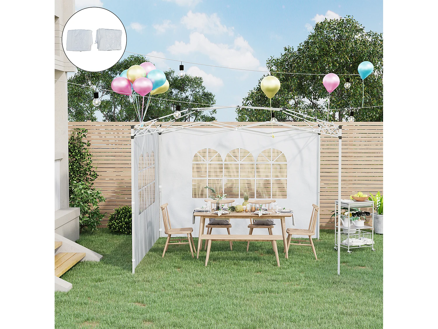 2 paredes parte laterales blanco 295x0.01x200 cm Outsunny