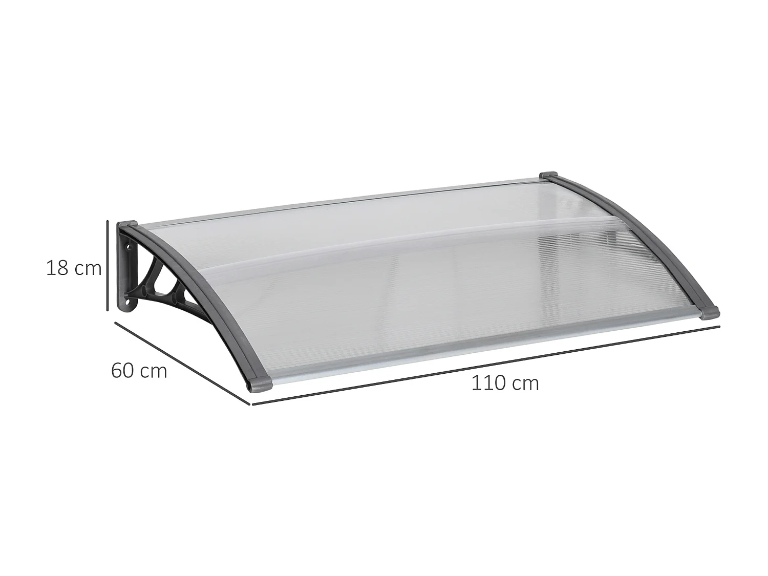 Schutzdach – 110 x 60 x 23 cm – Grau und Transparent – ​​Polycarbonat und Aluminium
