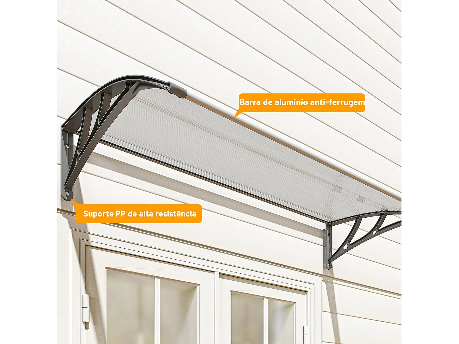 Schutzdach – 110 x 60 x 23 cm – Grau und Transparent – ​​Polycarbonat und Aluminium