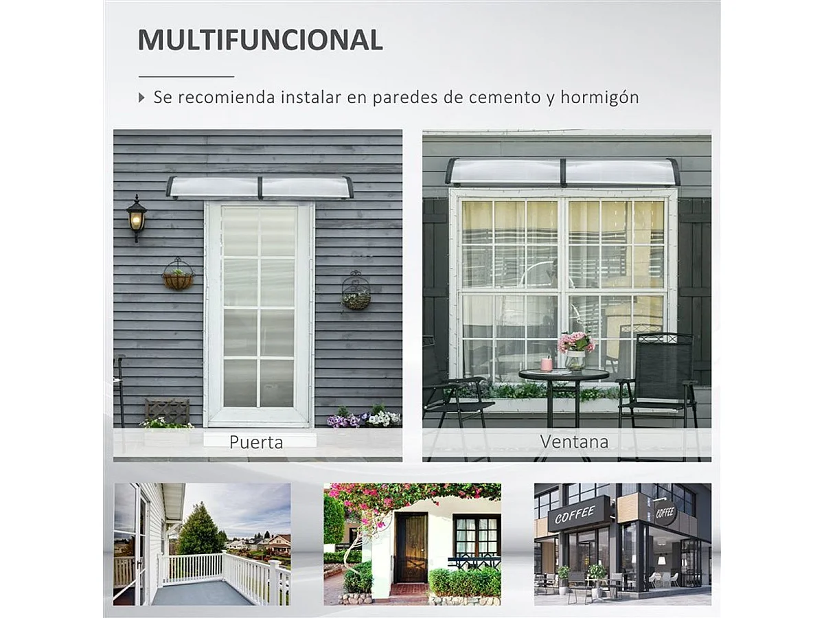 Tejadillo de protección transparente 200x96x27 cm Outsunny