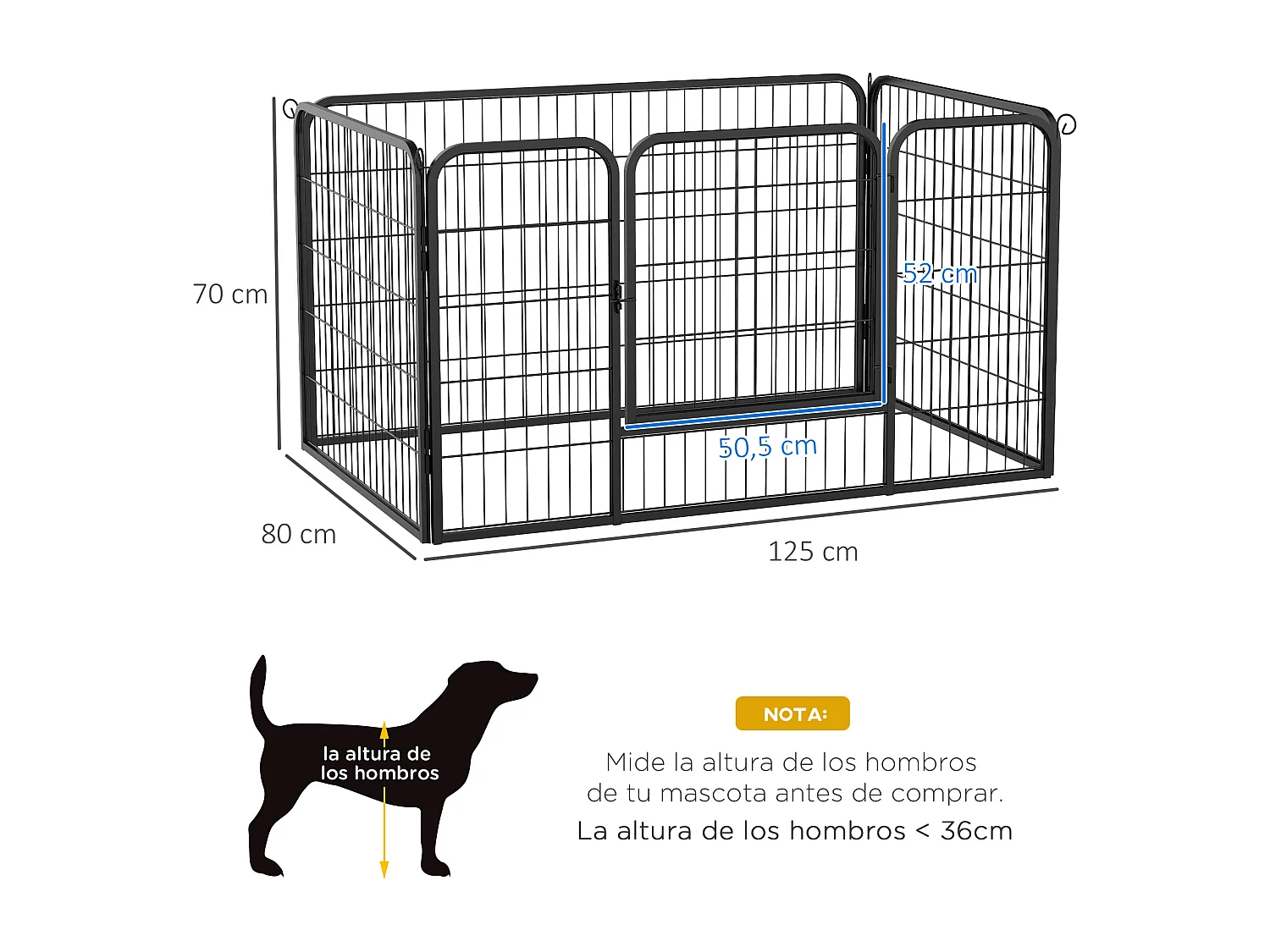 Jaula de mascotas negro 125x80x70 cm PawHut