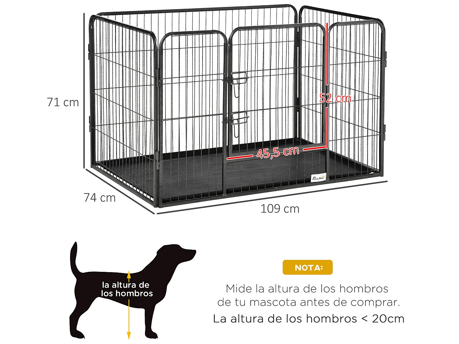 Parque para mascotas gris 109x74x71 cm PawHut