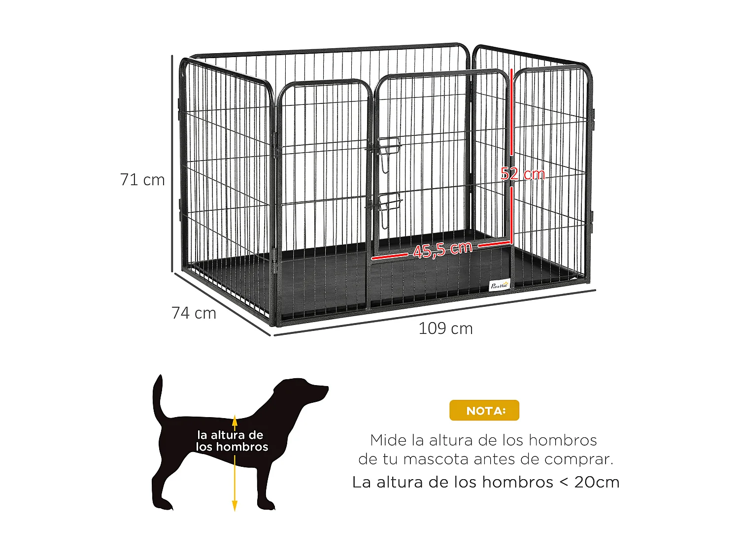 Parque para mascotas gris 109x74x71 cm PawHut