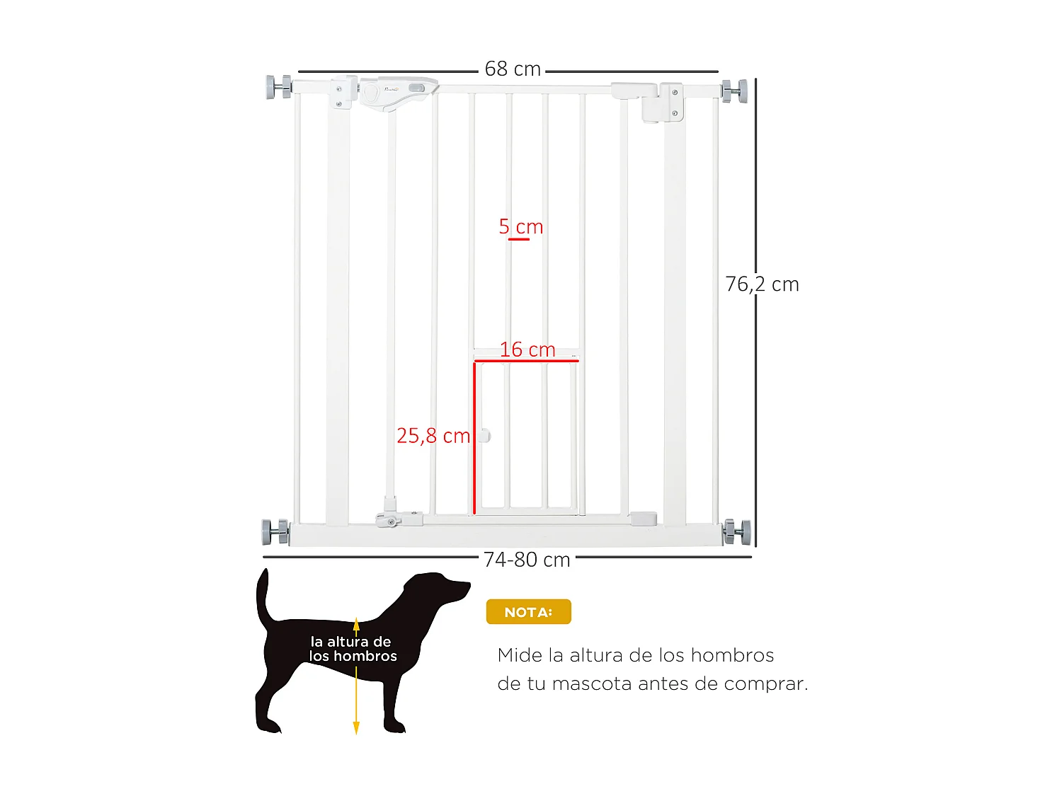 Barrera de seguridad de perros blanco 68x4x76.2 cm PawHut