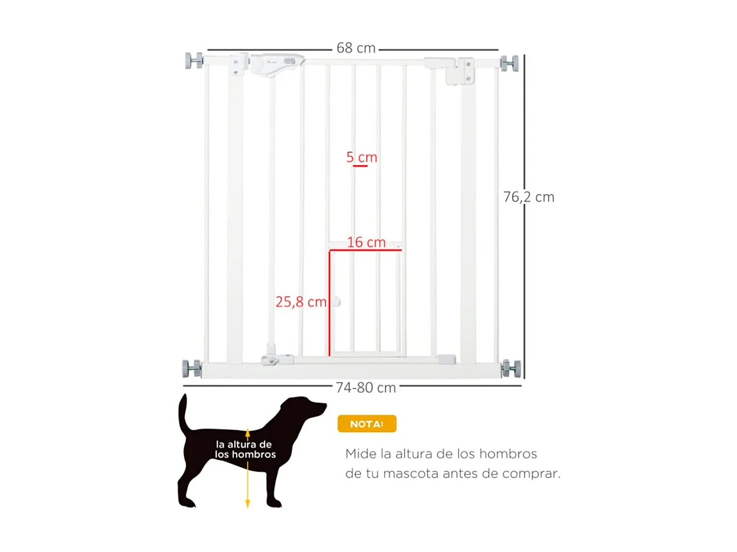 Barrera de seguridad de perros blanco 68x4x76.2 cm PawHut