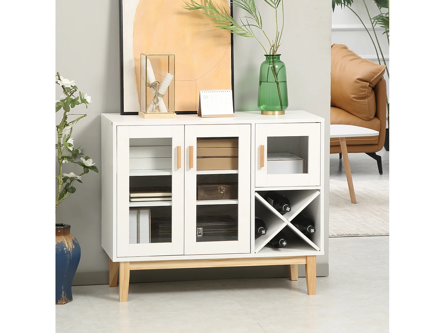 Aparador de cocina madera natural y blanco 90x37x75 cm HOMCOM