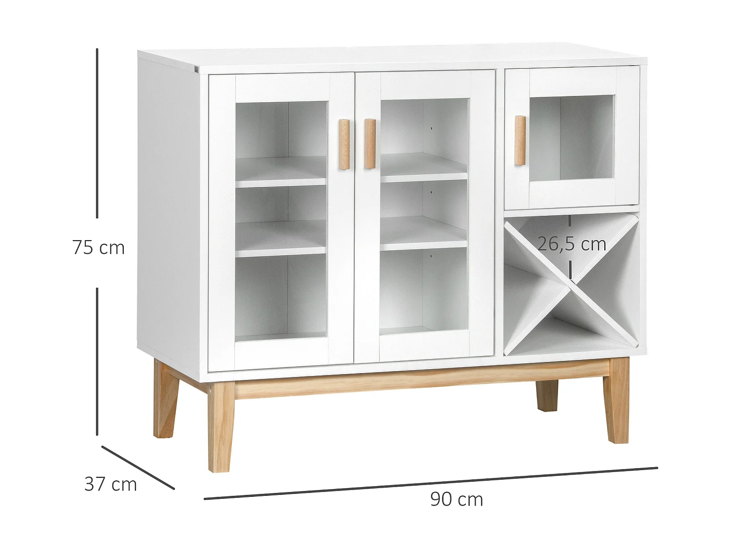 Aparador de cocina madera natural y blanco 90x37x75 cm HOMCOM
