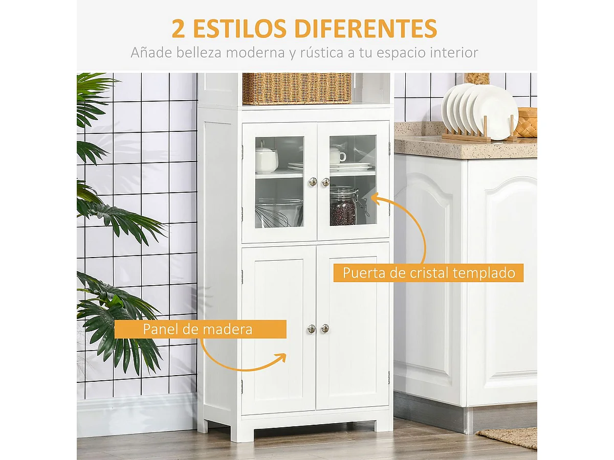 Keukenkast – 60x30x162 cm – Wit – MDF en gehard glas