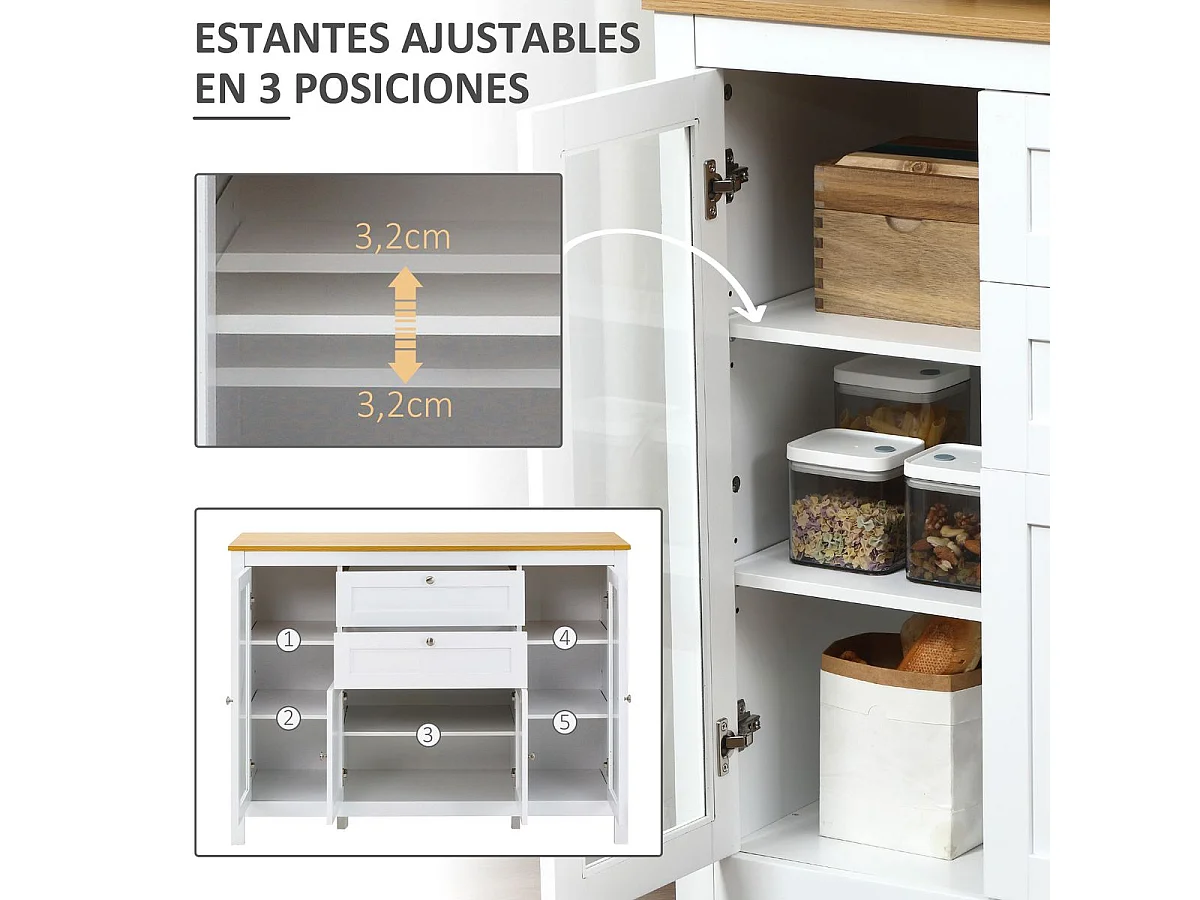 Aparador de cocina blanco 120x40x90 cm HOMCOM