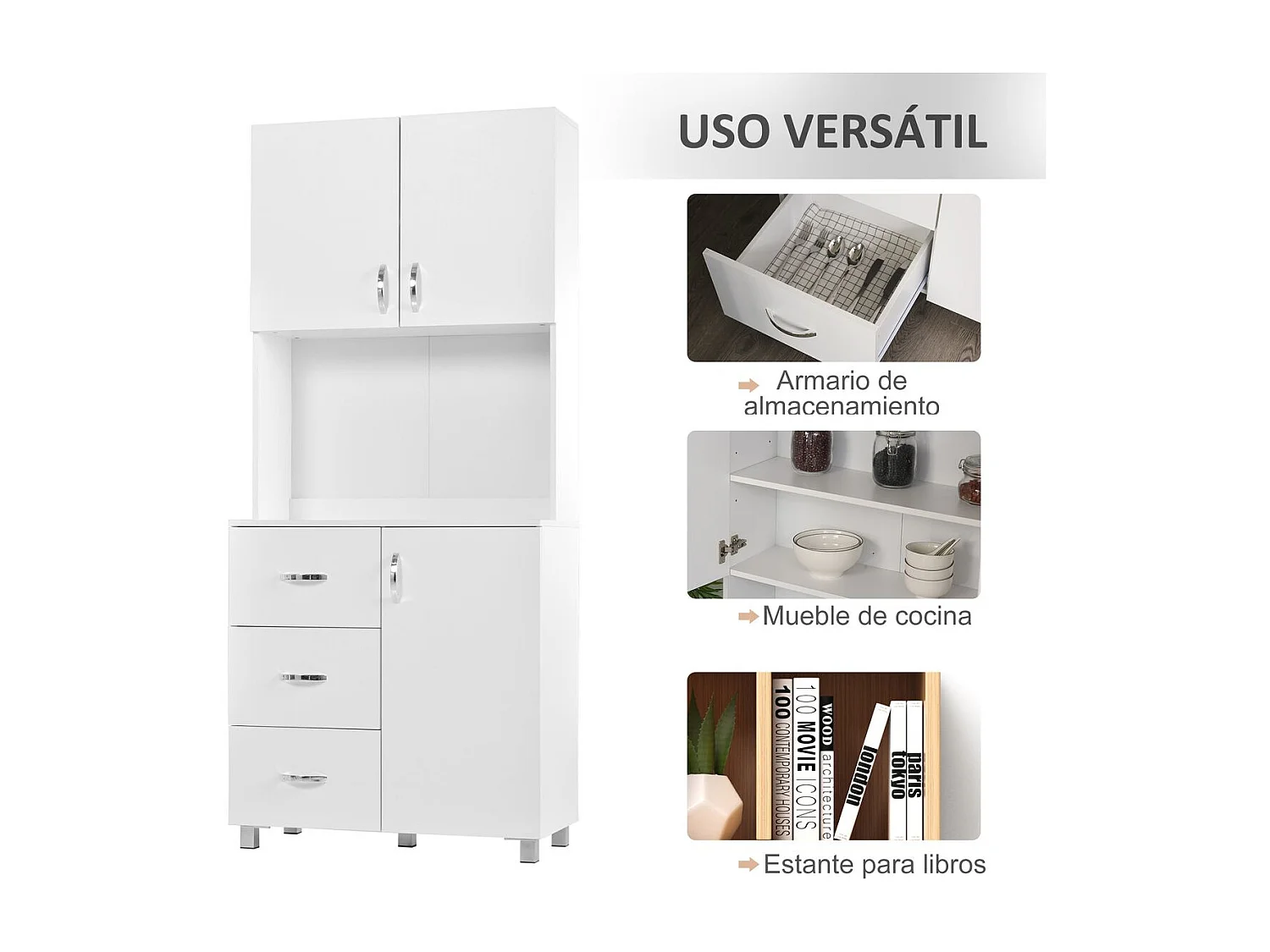 Alacena de cocina blanco 80x39.5x183.5 cm HOMCOM