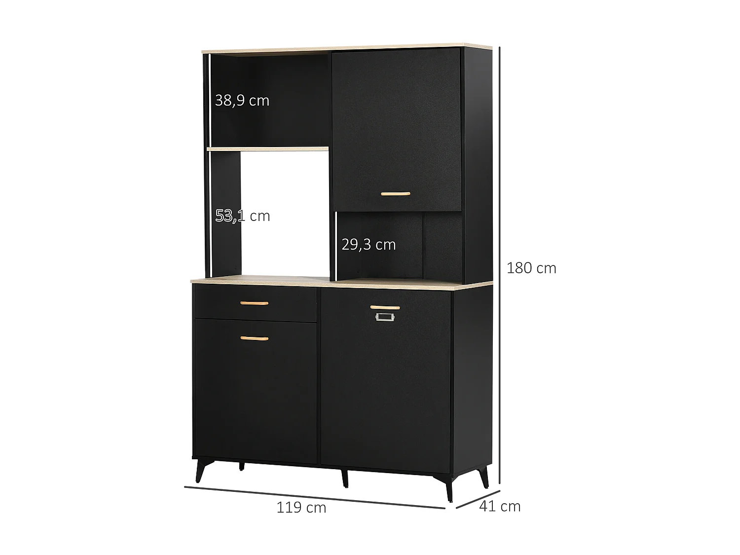Alacena de cocina negro 119x41x180 cm HOMCOM