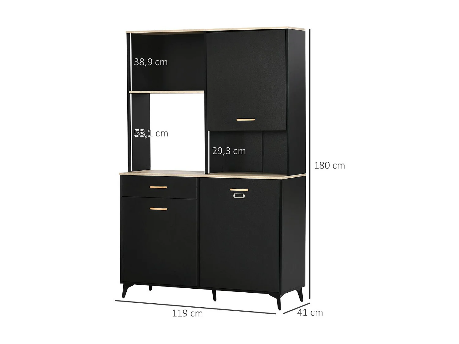Alacena de cocina negro 119x41x180 cm HOMCOM