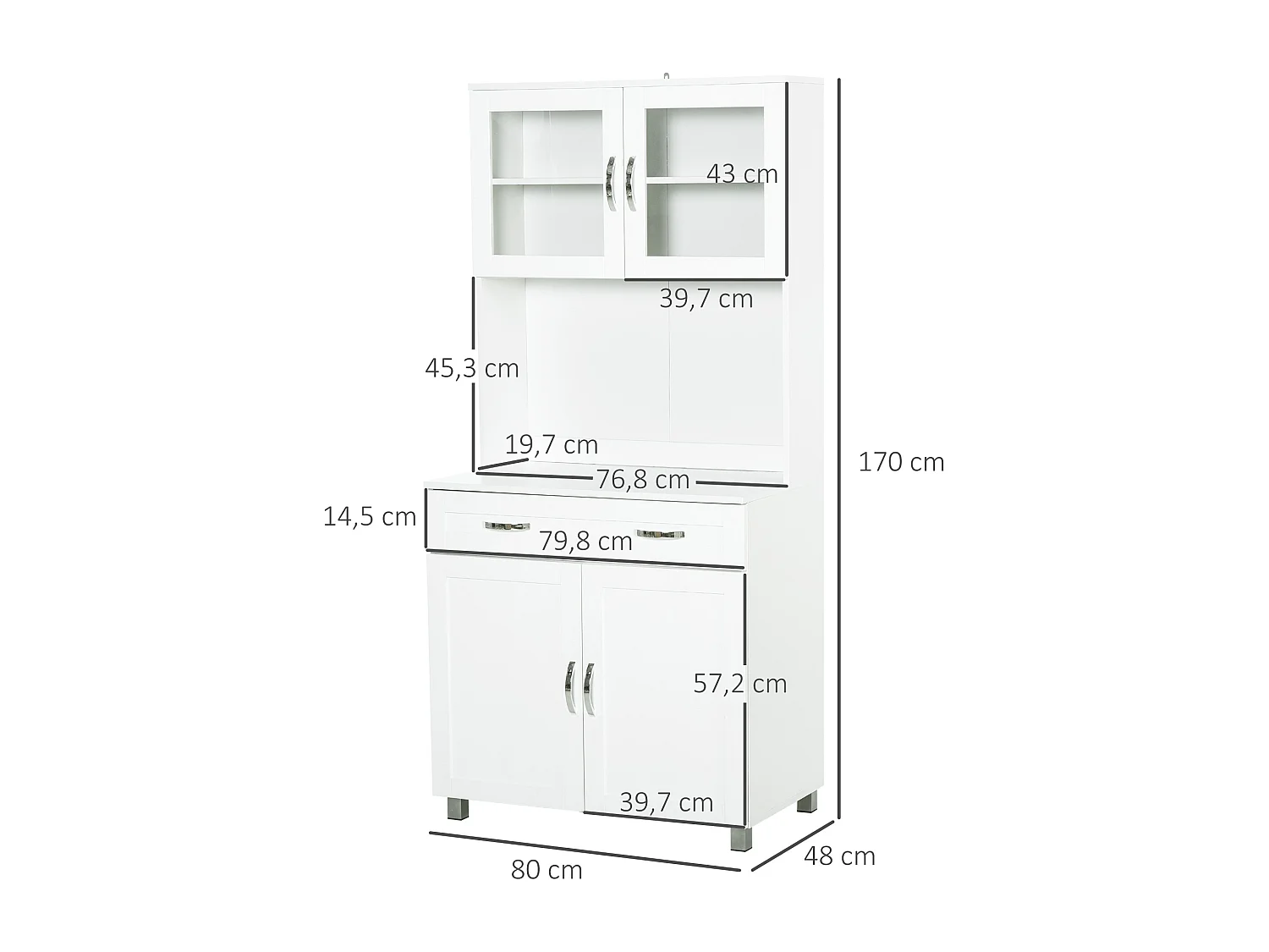 Armario buffet de cocina con aparador blanco 80x48x170 cm HOMCOM