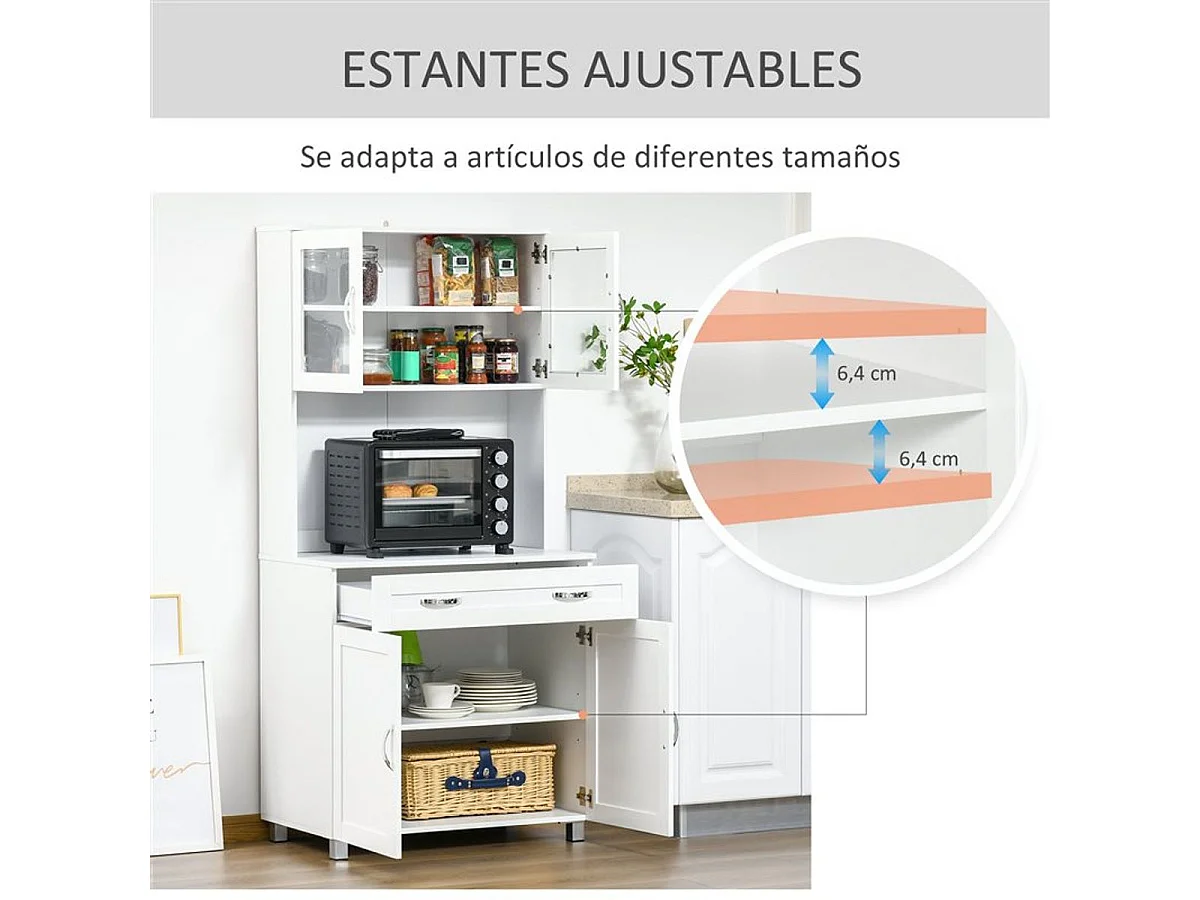 Armario buffet de cocina con aparador blanco 80x48x170 cm HOMCOM