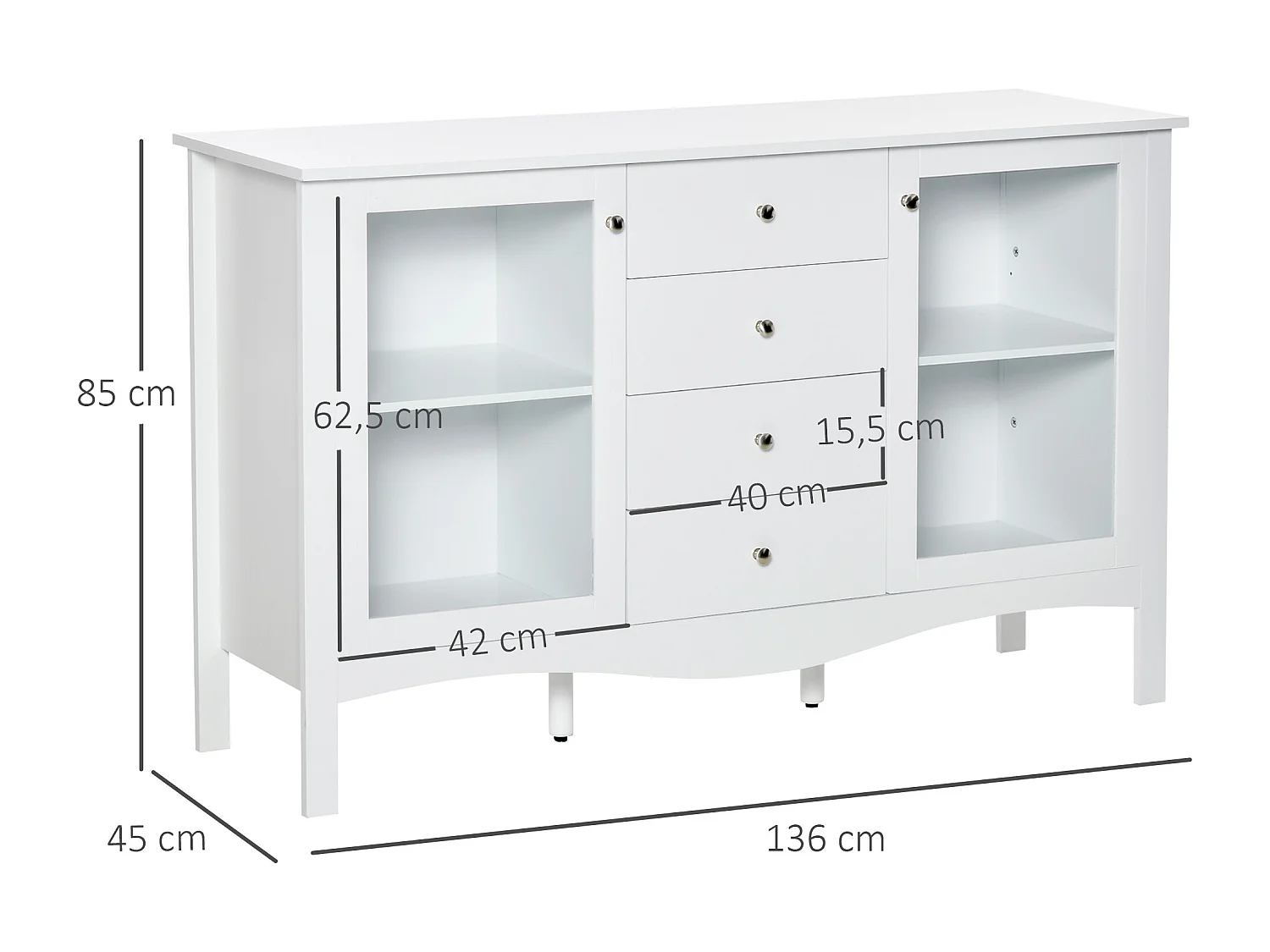 Aparador de cocina blanco 136x45x85 cm HOMCOM