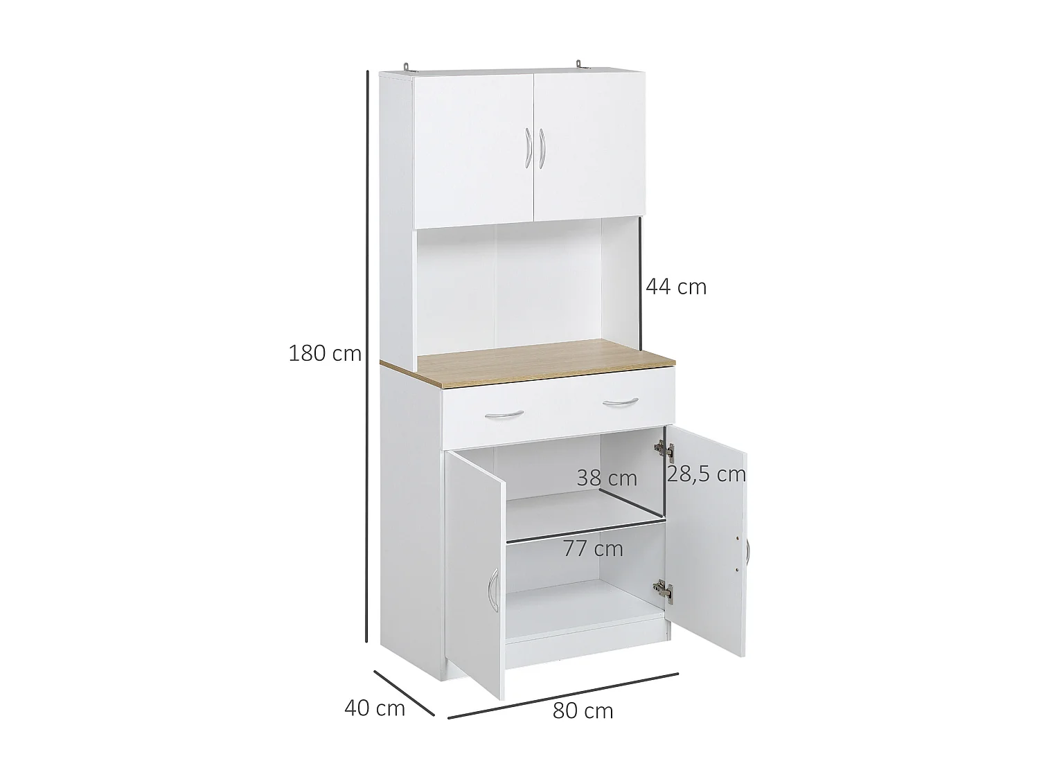 Armario alacena de cocina blanco 80x40x180 cm HOMCOM