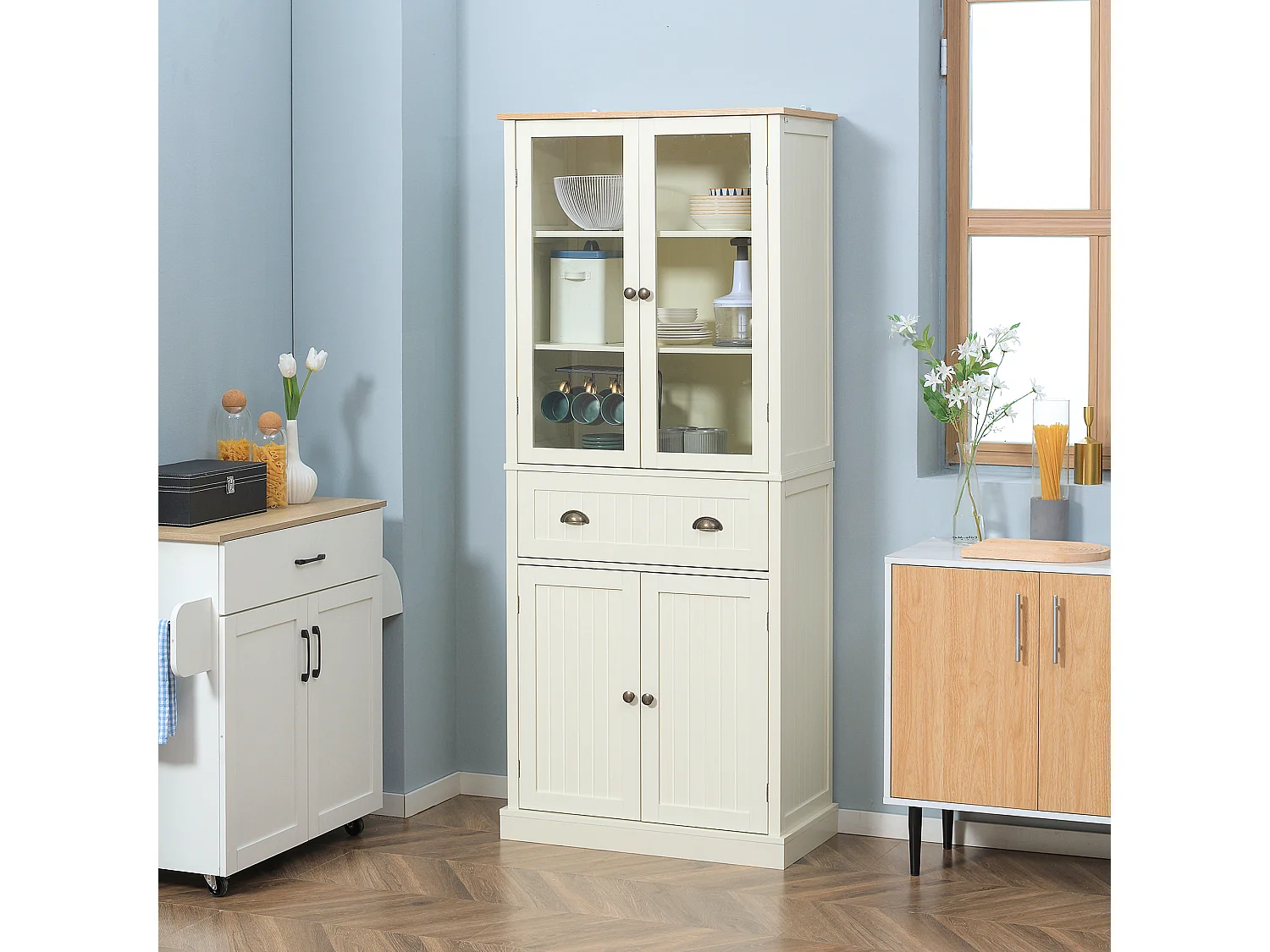 Alacena de cocina crema 76x40x182.5 cm HOMCOM