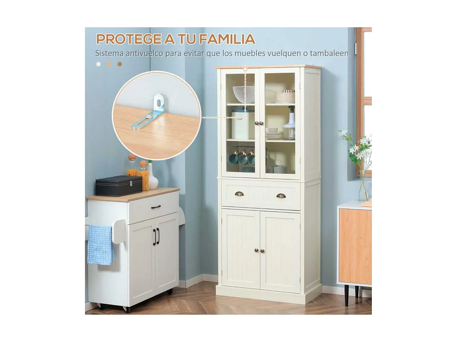 Alacena de cocina crema 76x40x182.5 cm HOMCOM