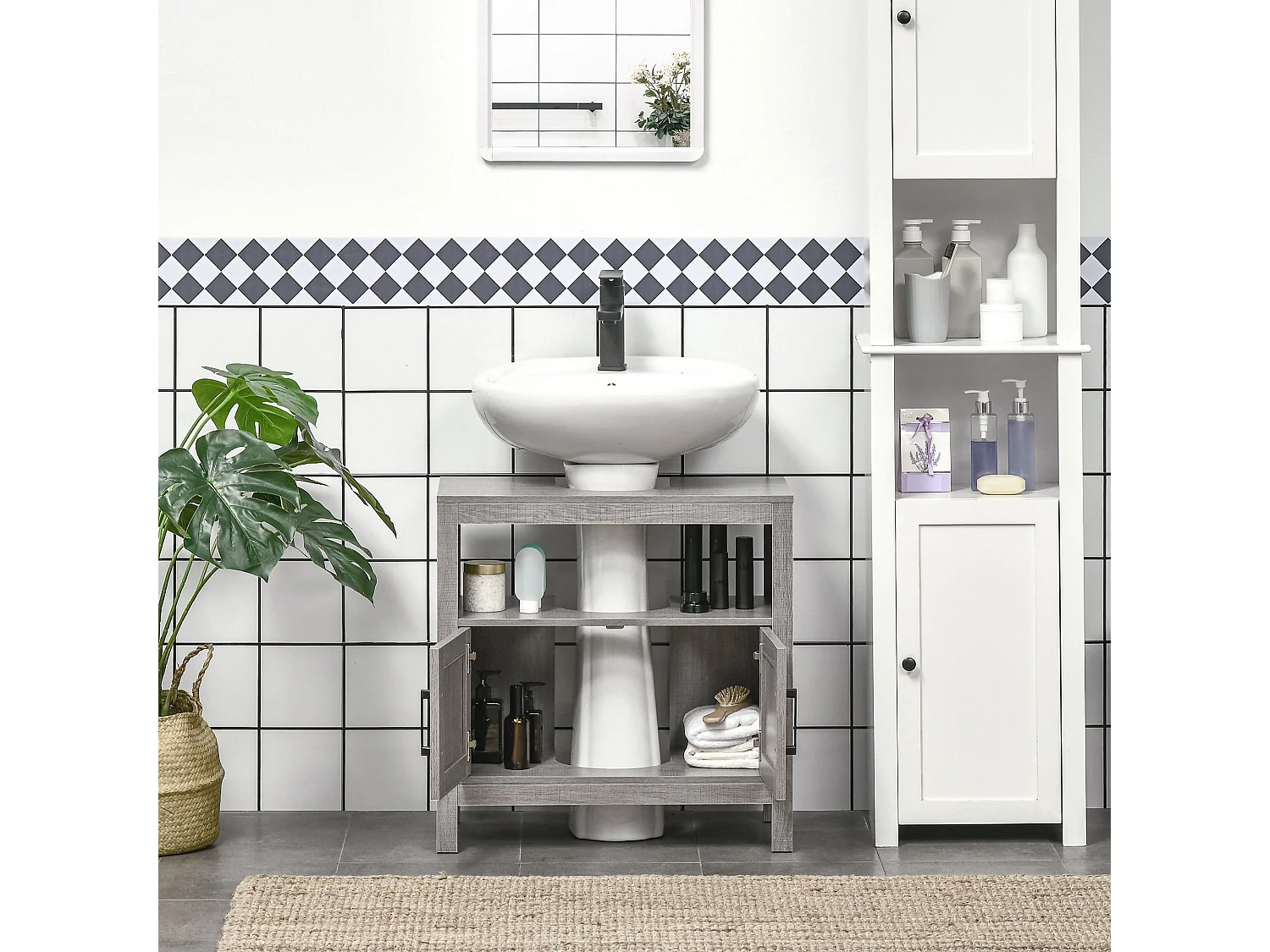 Armario de baño gris 60x30x60 cm kleankin