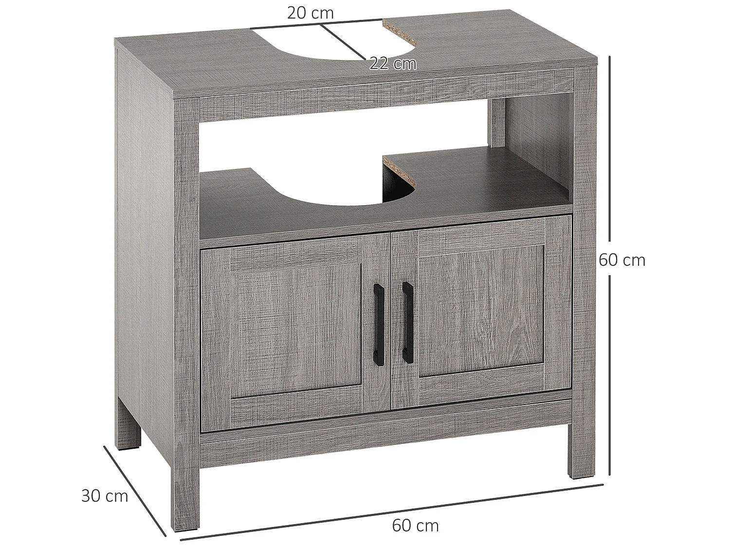 Armario de baño gris 60x30x60 cm kleankin