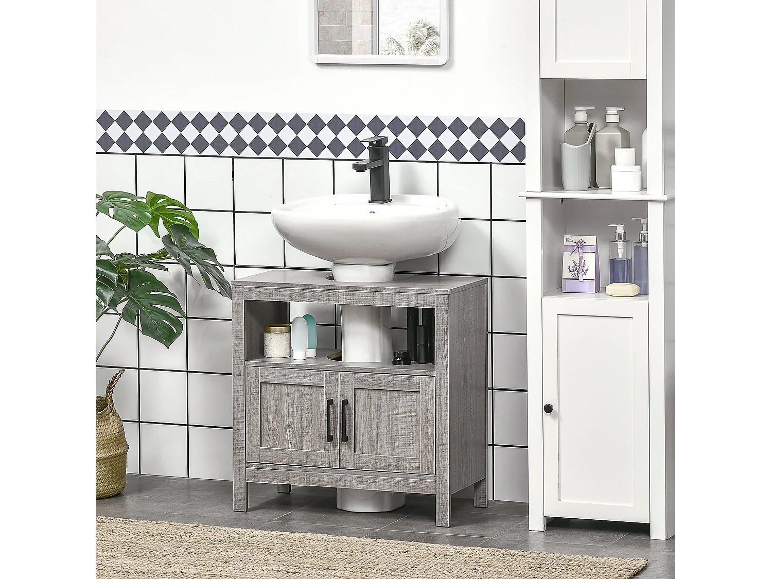 Armario de baño gris 60x30x60 cm kleankin