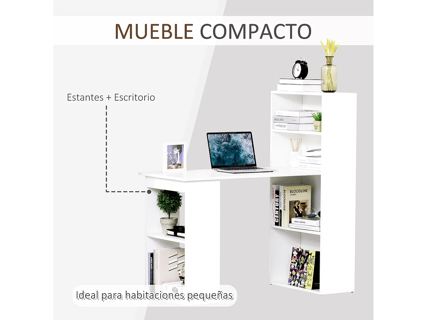 Mesa con estantería blanco 120x55x120cm HOMCOM