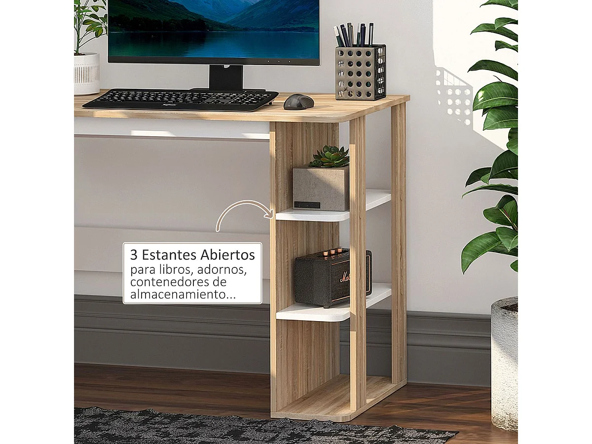 Mesa de escritorio color roble y blanco 100x55x74 cm HOMCOM